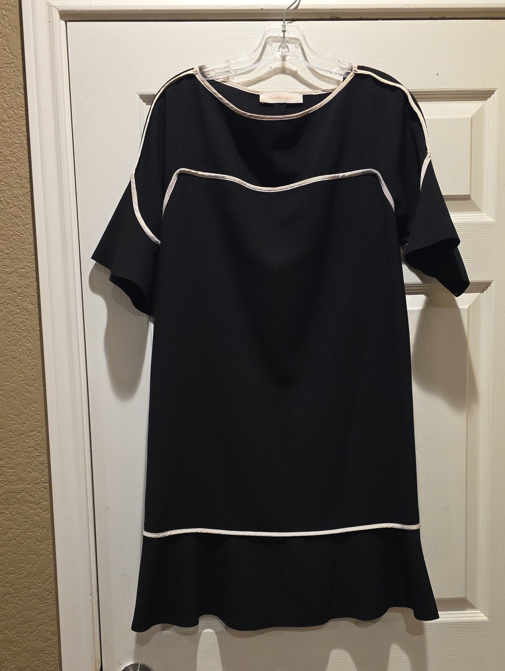 See By Chloé Black Shift Dress with Cream Trim